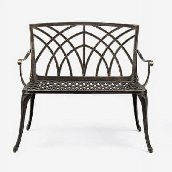 Ktaxon 38'' Outdoor Aluminum Bench with Orchid Back, Patio Bench Chair For Backyard & Porch & Path, Bronze