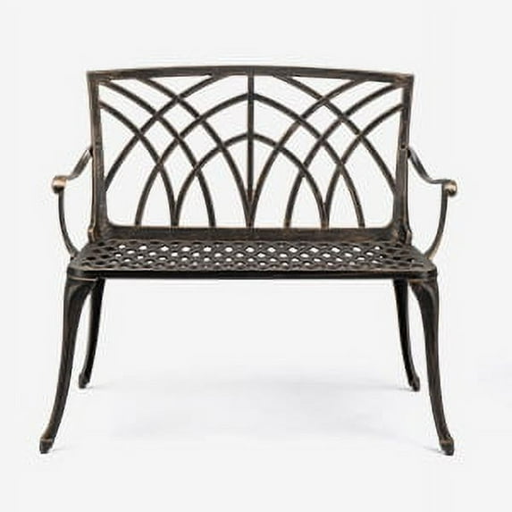 Ktaxon 38'' Outdoor Aluminum Bench with Orchid Back, Patio Bench Chair For Backyard & Porch & Path, Bronze