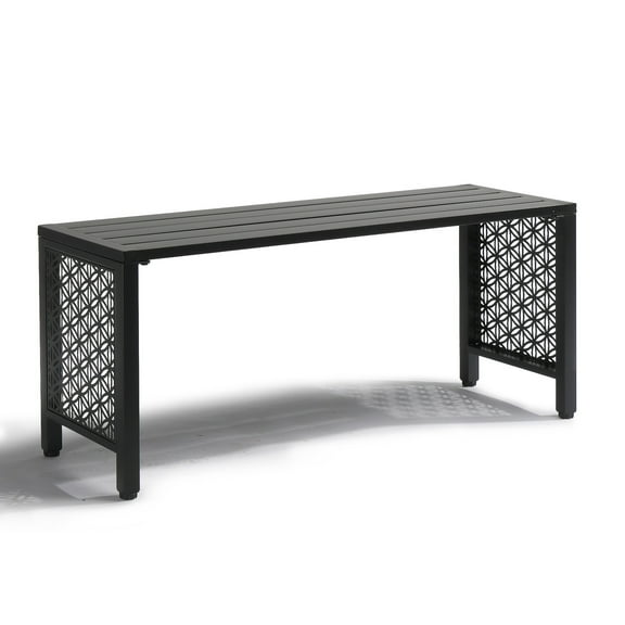 Ktaxon 39.3in Outdoor Metal Backless Bench, Slatted Seat, Weatherproof Bench for Patio Garden, Black