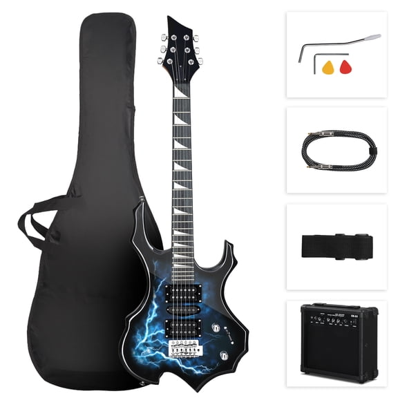 Ktaxon 39" Electric Guitar Lightning Style, HSH Pickup with 20W AMP, Complete Starter Kit, Blue
