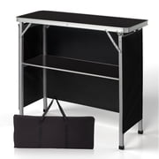 Ktaxon 39" Foldable Bar Table, Mobile Bar with 3-Tier Shelves & Carry Bag - Perfect for Events, Parties, Camping, Picnics, Tradeshows, and Both Outdoor/Indoor Use  with Black Skirt, Black