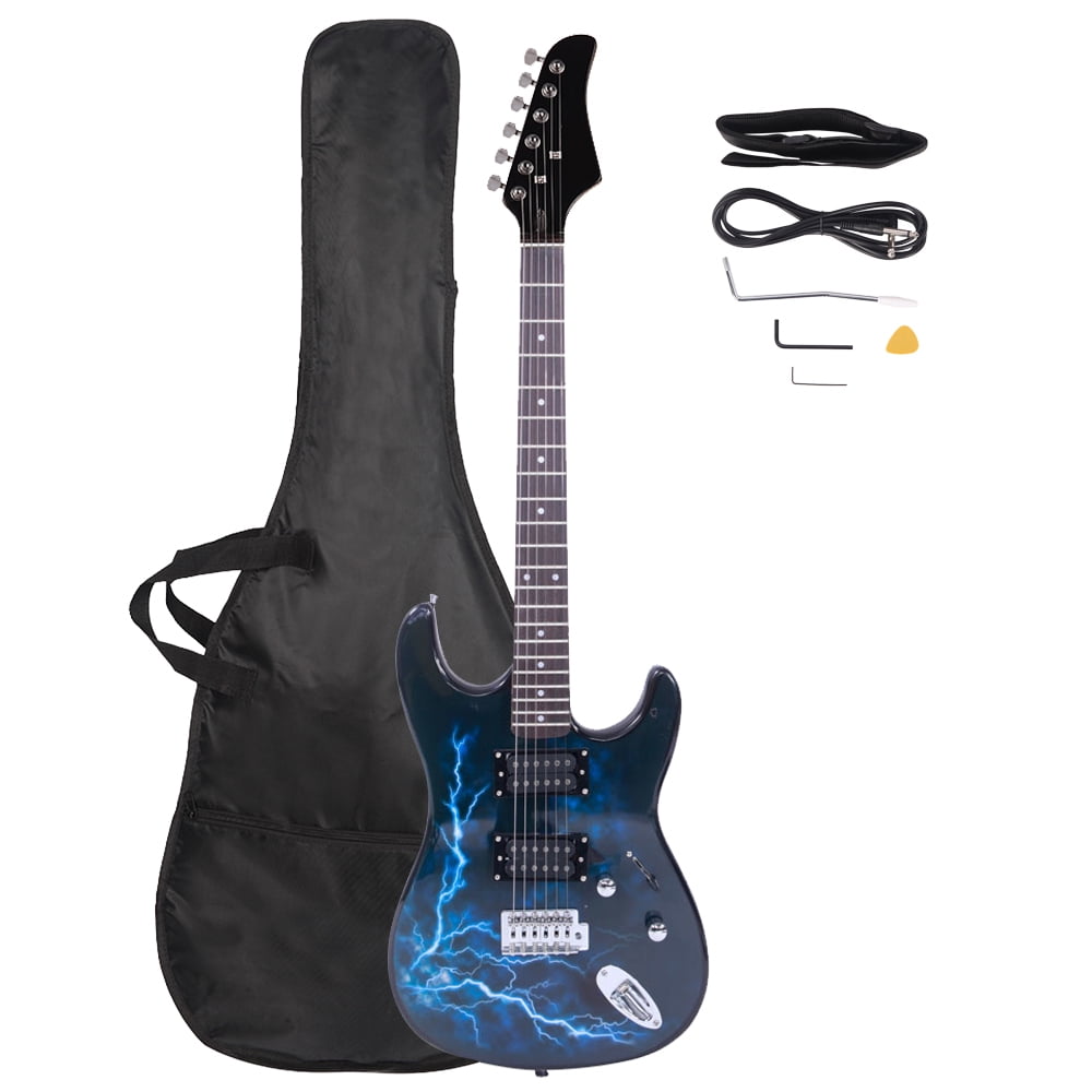 Ktaxon 39 Inch Full Size Electric Guitar Kit, HH Pickups 6 String with Gig Bag Strap Tremolo Arm Cable Picks - Black Back