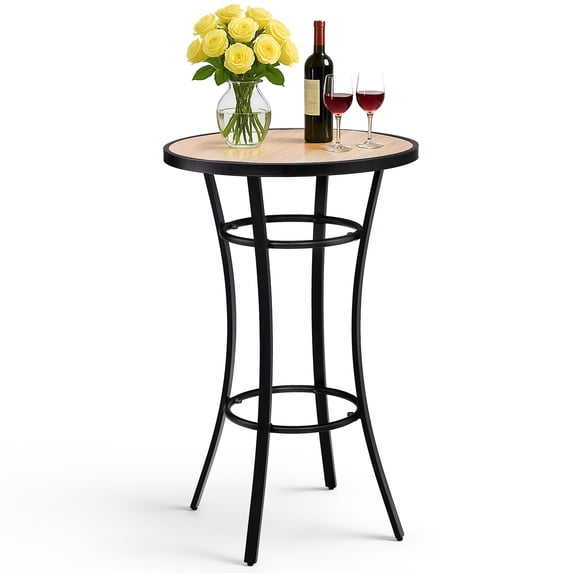 Ktaxon 39" Patio Bistro Table, Round Bar Table with Wooden-Like Tabletop & Metal Frame, Pub Table for Dining Indoor Outdoor Pool