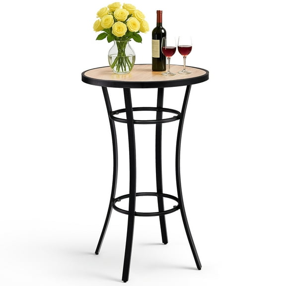 Ktaxon 39" Patio Bistro Table, Round Bar Table with Wooden-Like Tabletop & Metal Frame, Pub Table for Dining Indoor Outdoor Pool