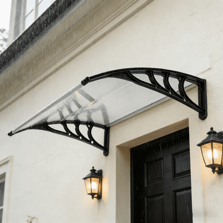 Ktaxon 40"x32" Patio Window ABS Awning Front Door Canopy Patio Cover Yard Garden (Black Frame & Transparent Shade)