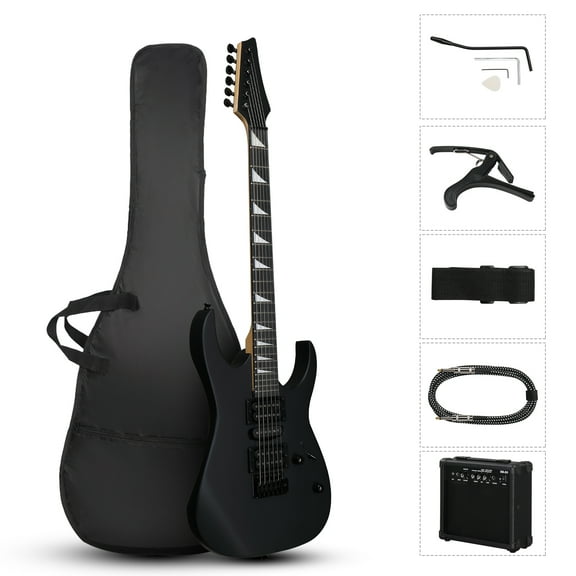 Ktaxon 39in Electric Guitar Beginner Kit with 20W Amp HSH Pickups, Bag, Capo, Strap, Cable, Picks, Matte Black