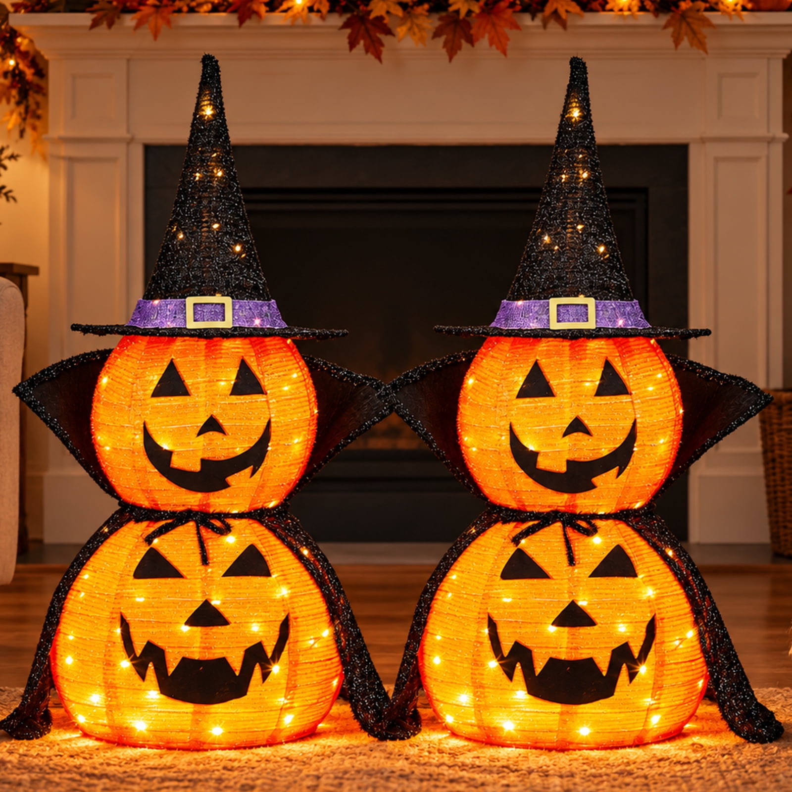 Ktaxon 3FT Pumpkins Halloween Lighted Pumpkin 2 Pcs with Witch's Cloak Outdoor Decoration for Holiday Lawn Garden Party