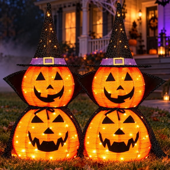 Ktaxon Halloween Outdoor Decoration 2Pcs Lighted Pumpkins Holiday Decor for Lawn Garden Party