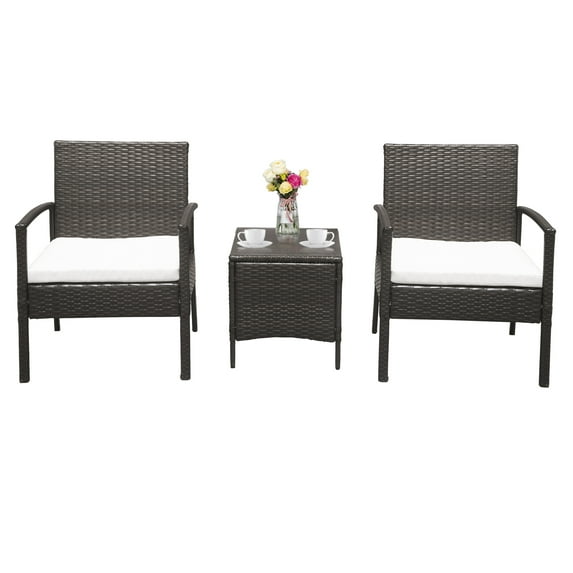 Ktaxon 3PCS Outdoor Patio Garden Wicker Rattan Conversation Chat Set, Rattan Furniture Set for Outdoor and Porch, Balcony, Poolside
