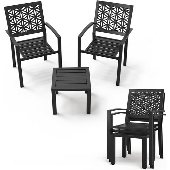 Ktaxon 3Pcs Outdoor Bistro set, Stackable Patio Metal Steel Dining Set with Rust-Resistant Coating Weather Resistant for Patio Garden Balcony - Black