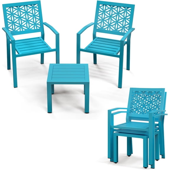 Ktaxon 3Pcs Outdoor Bistro set, Stackable Patio Metal Steel Dining Set with Rust-Resistant Coating Weather Resistant for Patio Garden Balcony - Blue