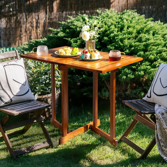Ktaxon 3ft Wood Dining Table, Drop Leaf Folding Table Kitchen Table, Indoor Outdoor Dining Furniture for Yard Deck Yard Lawn Dining Room, Teak