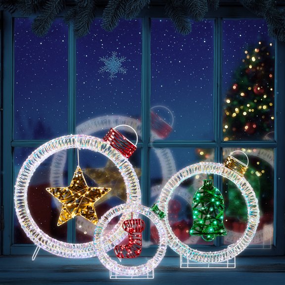 Ktaxon 3pc Lighted Christmas Decor, Light up Iridescent Ornament for Tree, Round