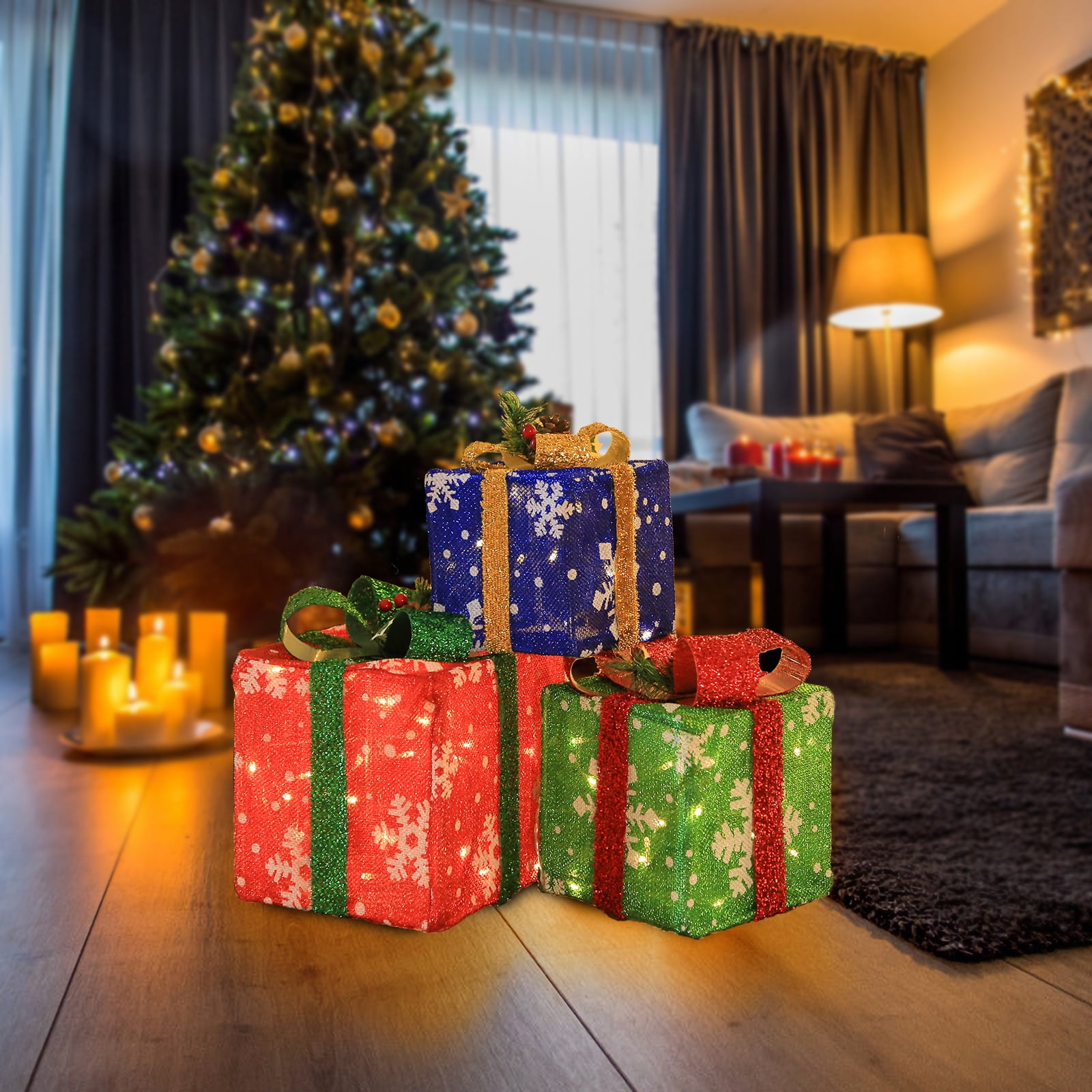 Ktaxon 3pcs Lighted Gift Boxes Decorations,Light Up Gift Boxes with