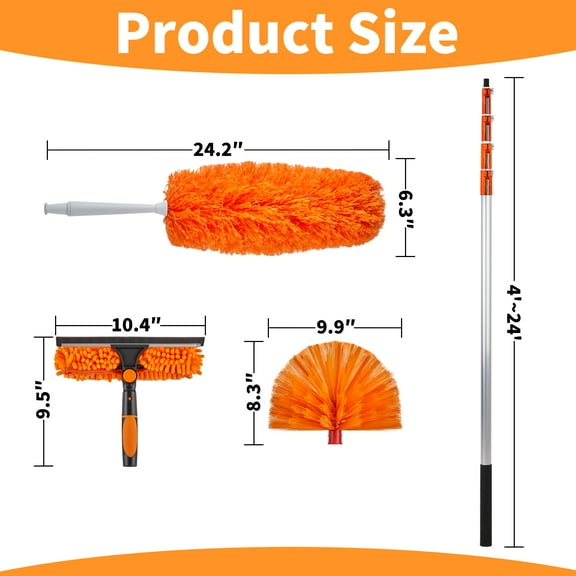 Ktaxon 4-24FT Extendable Telescopic Pole Duster with Silver, 4-Section Aluminum Shaft,Heavy Duty, Green