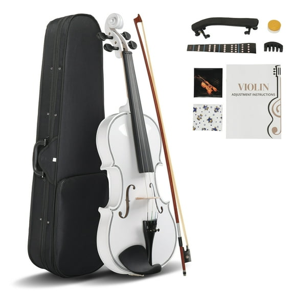 Ktaxon 4/4 Natural Wood Violin Kit for Beginners, Student, with Case, Rosin, Shoulder Rest, Bow, Strings, White