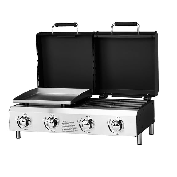 Ktaxon 4 Burner Propane Gas Grill and Griddle Combo with Auto Ignition,40000 BTU for Outdoor Cooking,Portable