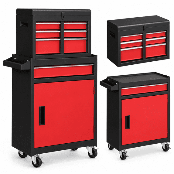 Ktaxon 4-Drawer 2-in-1 Rolling Tool Chest & Storage Cabinet, Mechanic Organizer, 23.2" L x 11" W x 40.2" H, Black & Red