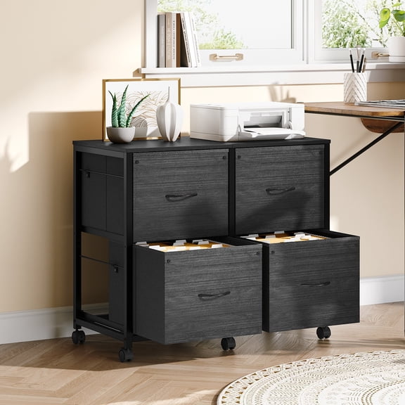 Ktaxon 4-Drawer File Cabinet Fabric Filing Cabinet, Printer Stand, for A4 & Letter-Size, Black