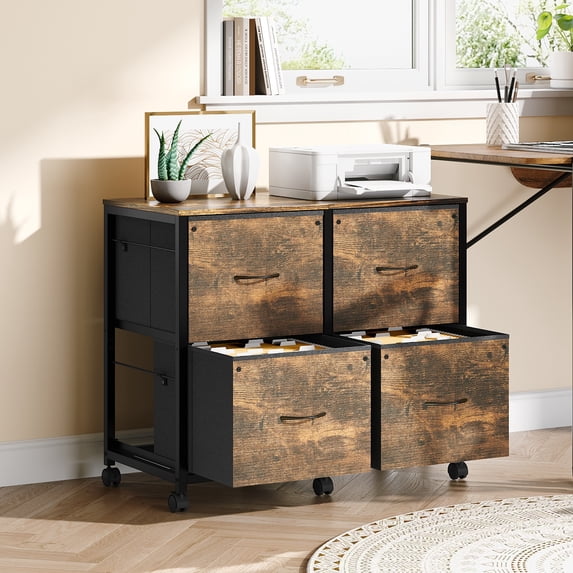 Ktaxon 4-Drawer File Cabinet Fabric Filing Cabinet, Printer Stand, for A4 & Letter-Size, Brown & Black