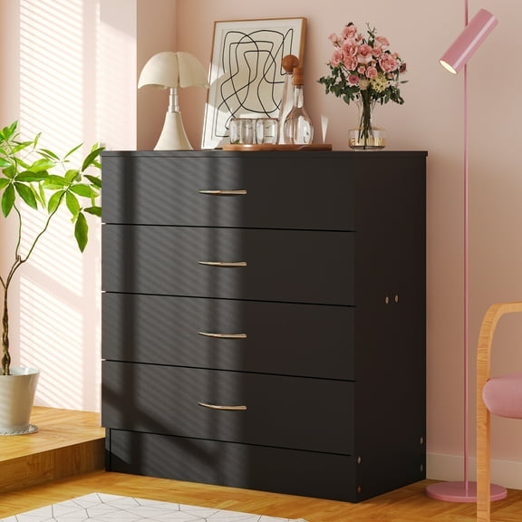 Ktaxon 4 Drawers Dresser Bedside Nightstand Cabinets Bedroom Furniture,Chest of Drawer, Black