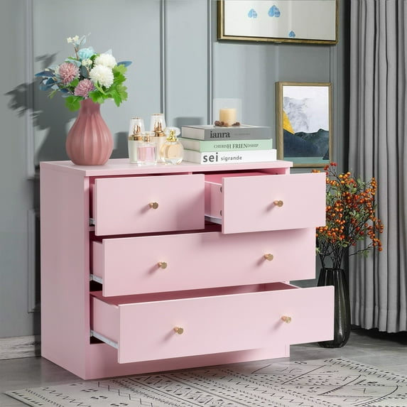Ktaxon 4 Drawers Dresser Chests for Bedroom, Wood Chset of Drawers,Dressers Organizer for Bedroom, Living Room,Hallway, Pink