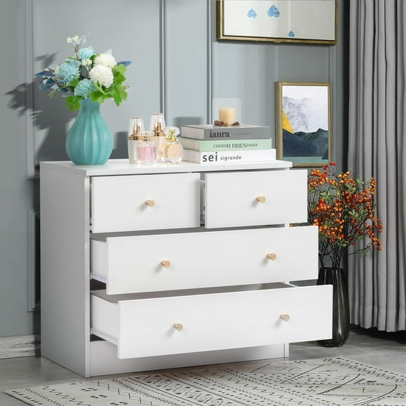 Ktaxon 4 Drawers Dresser Chests for Bedroom, Wood Chset of Drawers,Dressers Organizer for Bedroom, Living Room,Hallway, White