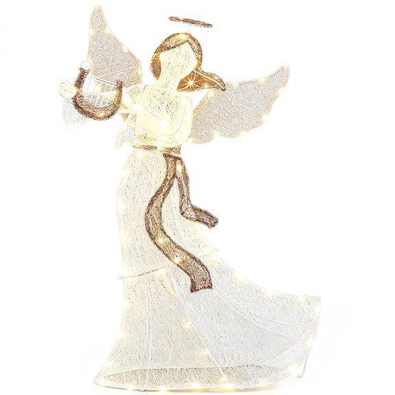 Ktaxon 4 FT Lighted Christmas Angel, Outdoor Glittered Angel with 130 Warm White Lights Outdoor Christmas Yard Decoration