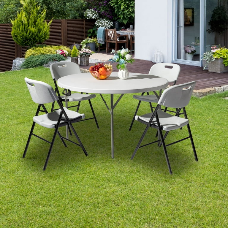 Ktaxon 4ft Round Plastic Folding Table Lightweight Waterproof with Carry Handle Indoor Outdoor Use Walmart