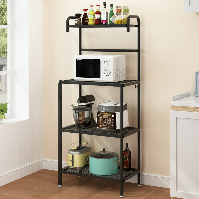 Dropship Light Beige Kitchen Baker's Rack Utility Storage Shelf 35.5  Microwave Stand 4-Tier 3-Tier Shelf For Spice Rack Organizer Workstation  With 10 Hooks RT to Sell Online at a Lower Price