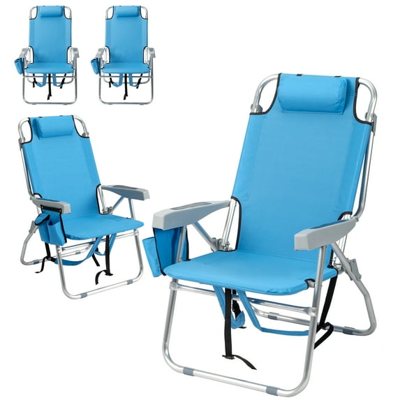 Ktaxon 4 Pack Beach Chair Folding Backpack Portable Chair Blue Solid Construction Camping Blue