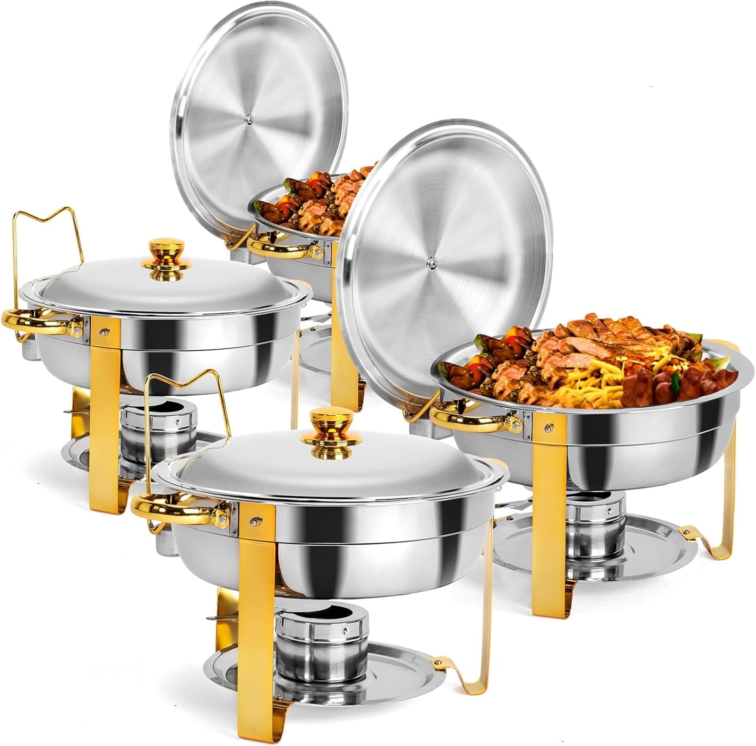 Round Stainless Steel and Gold Buffet Chafing Dishes Set