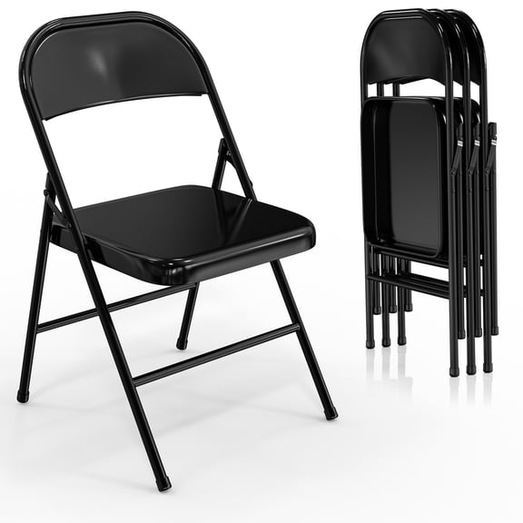 Ktaxon 4 Pack Folding Chairs, Heavy Duty Metal Folding Chair for Dining, Kitchen, Restaurants for Party, Concert, Gathering, Black