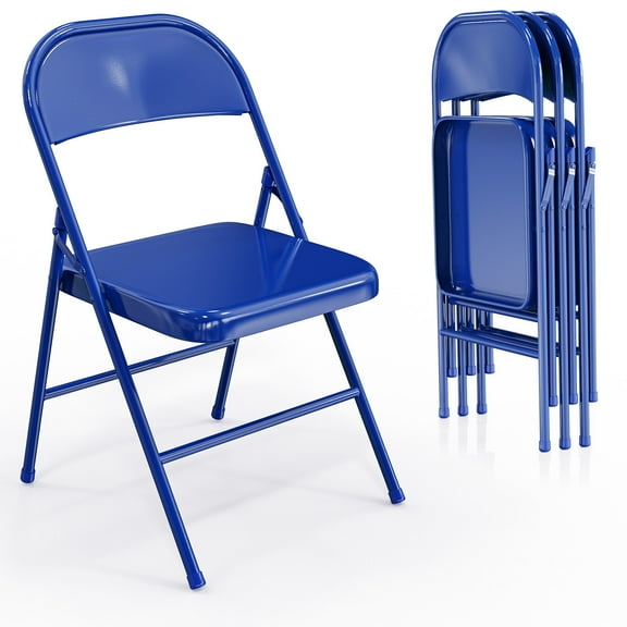 Ktaxon 4 Pack Folding Chairs, Heavy Duty Metal Folding Chair for Dining, Kitchen, Restaurants for Party, Concert, Gathering, Blue