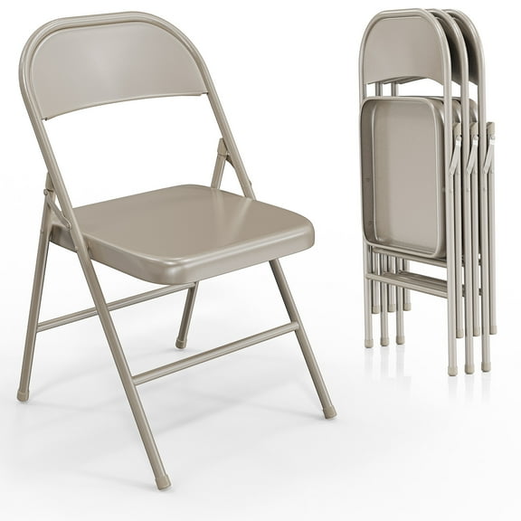 Ktaxon 4 Pack Outdoors&Indoors Folding Chairs, Heavy Duty Metal, for Outdoor Dining, Party, Concert, Gathering, Khaki