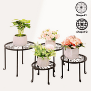 Ktaxon 4 Pack Round Nesting Plant Stand with Scroll Pattern for Flowers, Plants, Indoor & Outdoor Plant Shelf, Black