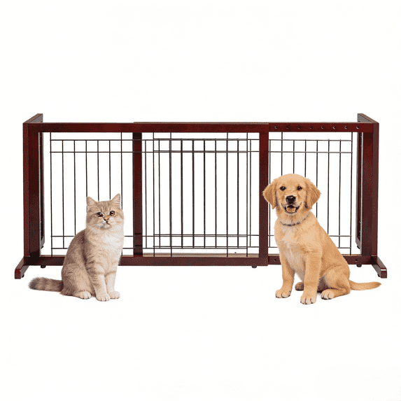 Ktaxon 4 Panels Free Standing Pet Gate for Dog Cat, Tall Wooden Dog Gates for Doorway, Stairs, Foldable Pet Fence for The House, Expandable Dog Barrier, Indoor Use, Coffee