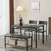 Ktaxon 4 Pcs Dining Table Set, Dinning Set for 4 with 2 Chairs and Bench, Dinner Table with Storage Rack, Nesting Furniture Set for Dining Room, Restaurant, Black Wood