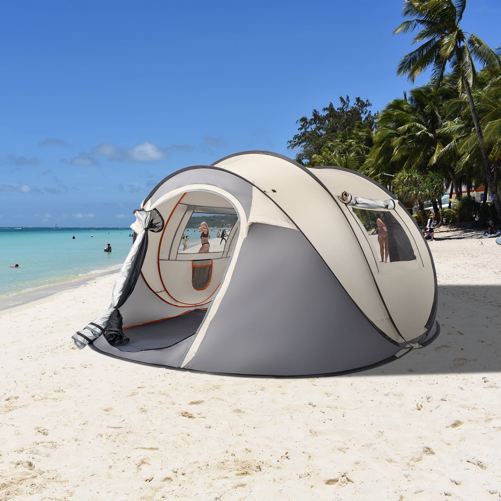 Ktaxon 4-Person Automatic Family Dome Camping Tent Easy Setup with Carrying Bag, Khaki