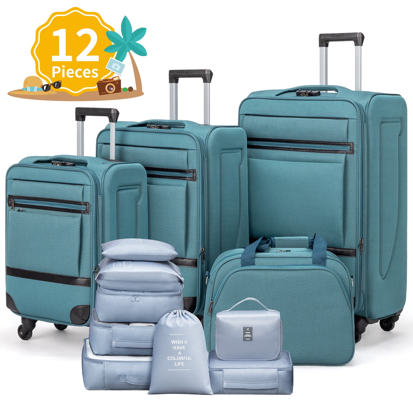 Ktaxon 3-Piece Softside Luggage Set With 8 Set Pcaking Cube TSA