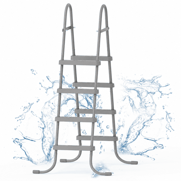 Ktaxon 4-Step Pool Ladder, 52 Inch Above Ground Swimming Pool Ladder with Gray Metal Frame &  Steps, Heavy-Duty Entry Ladder