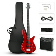 Ktaxon 4 String Electric Bass Guitar 44in Full Size Bass Kit with Closed SS Pickups, 20W Amp, Dark Red