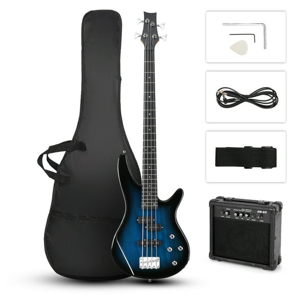 Ktaxon 4 String Electric Bass Guitar 44in Full Size Bass Kit with Dual Open-Single Pickup, 20W Amp, Blue