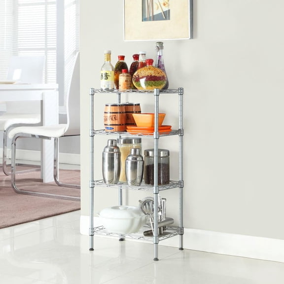 Ktaxon 4-Tier 14"L x10"W x 32"H Storage Rack Wire Shelving Storage Organizer Unit for Kitchen Bedroom Living Room, Silver