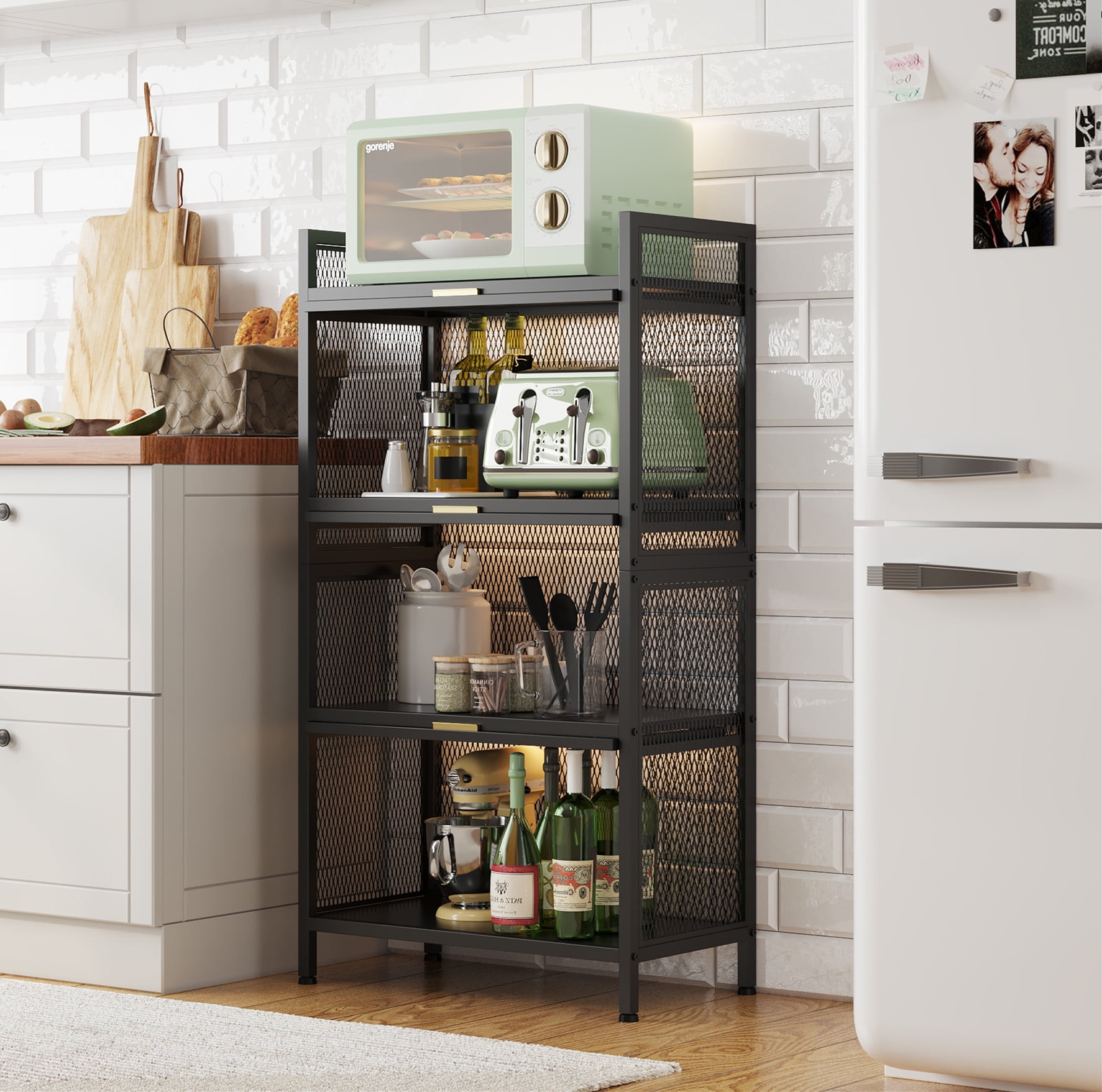 Ktaxon 4-Tier Bakers Rack, Kitchen Shelf with Cabinet, Storage for ...