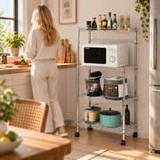 Ktaxon 4-Tier Kitchen Bakers Rack Rolling Microwave Oven Stand Utility Kitchen Cart Island with Storage Shelves, Silver Finish