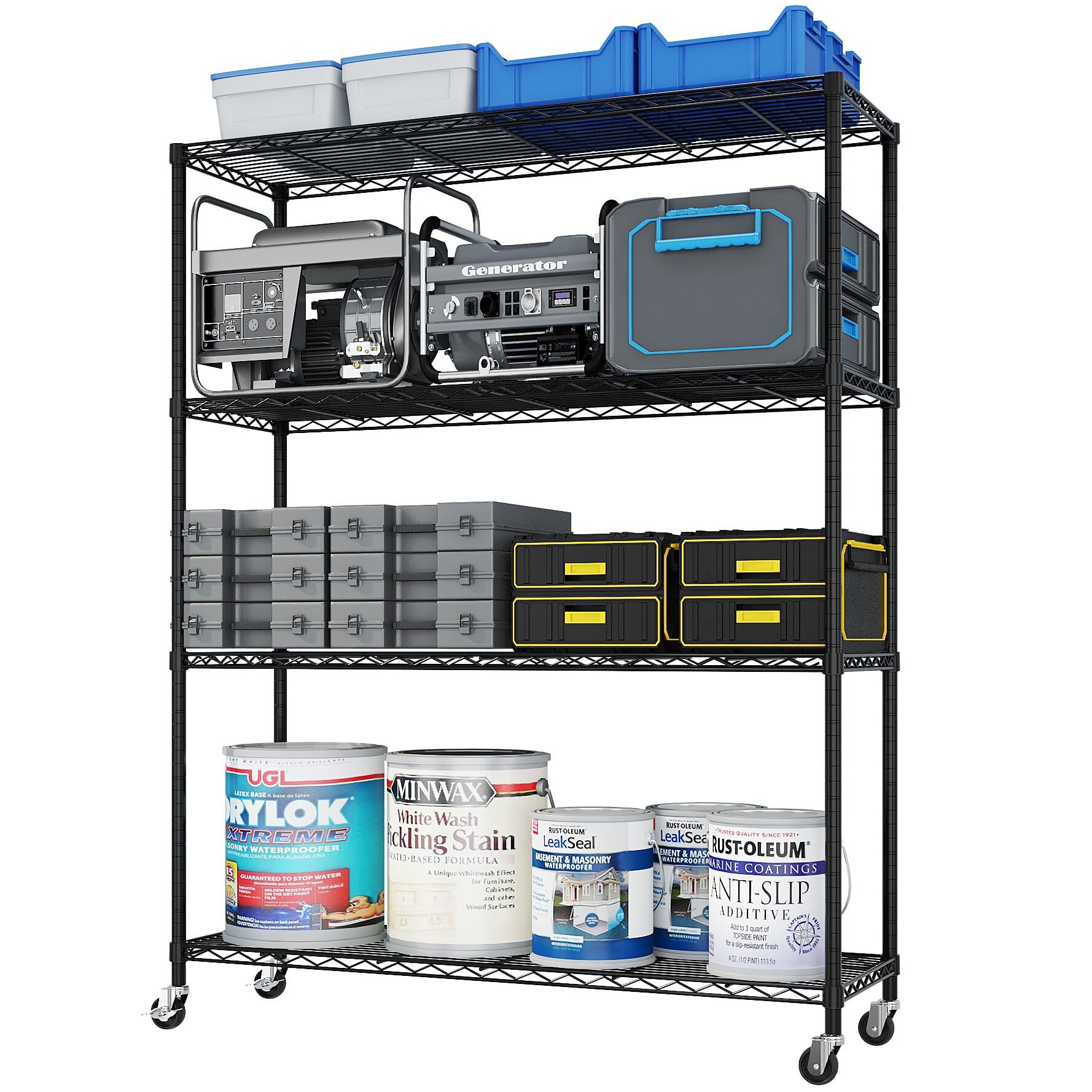 ②WWW_RACK WHAT WE WANT Ktaxon 4 Tier Wire Shelving with Wheels, 46
