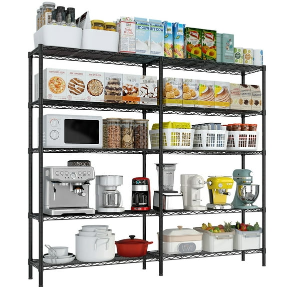 Ktaxon 1750LBS Heavy Duty Wire Shelving, 5-Tier Extra-wide Metal Shelves, Steel Garage Storage Rack, Adjustable DIY Corner Commercial Shelving, 69.7"W x 15.7"D x 70.8"H, Black