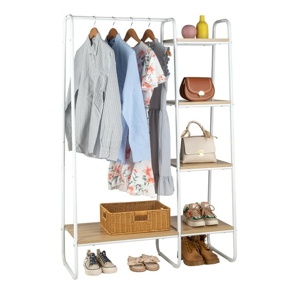 Ktaxon 4 Tiers Clothing Rack with Shelves Heavy Duty Garment Rack Industrial for Bedroom Living Room 39.37 x 15.74 x 59 " White