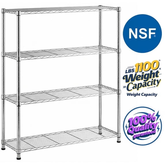 Ktaxon 4-Tier Metal Shelving Unit, Adjustable Shelf Organizer for Garage Kitchen, Storage Rack Capacity for 1100 lbs, 36"W x 14"D x 47"H, Chrome Bright Silver